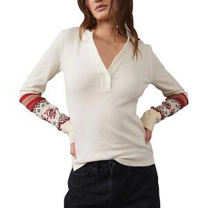 NWT - Free People Mikah Layering Cuff Ivory Long sleeve V-Neck, Size S